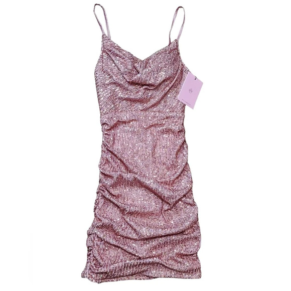 Hello Molly Replay Button Pink Sequin Mini Dress NWT - Picture 6 of 12